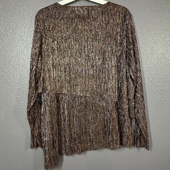 Chico’s Top Size 3P Petite Gold Metallic Crinkle Layered Ruffle Long Sleeve NEW - Picture 3 of 7
